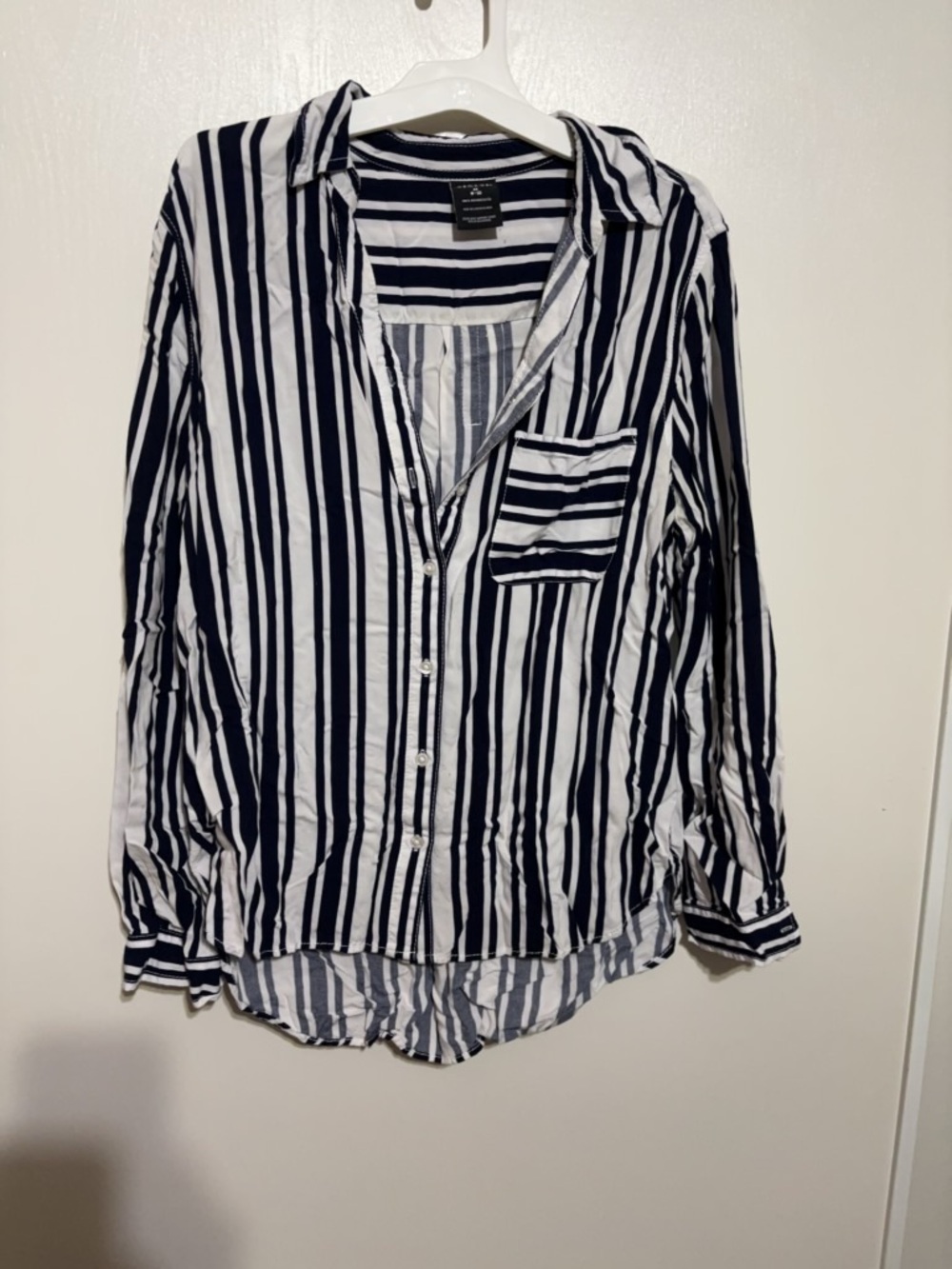 George Women's Medium Navy & White Striped Button-Up Shirt Blue Sapphire Stripe